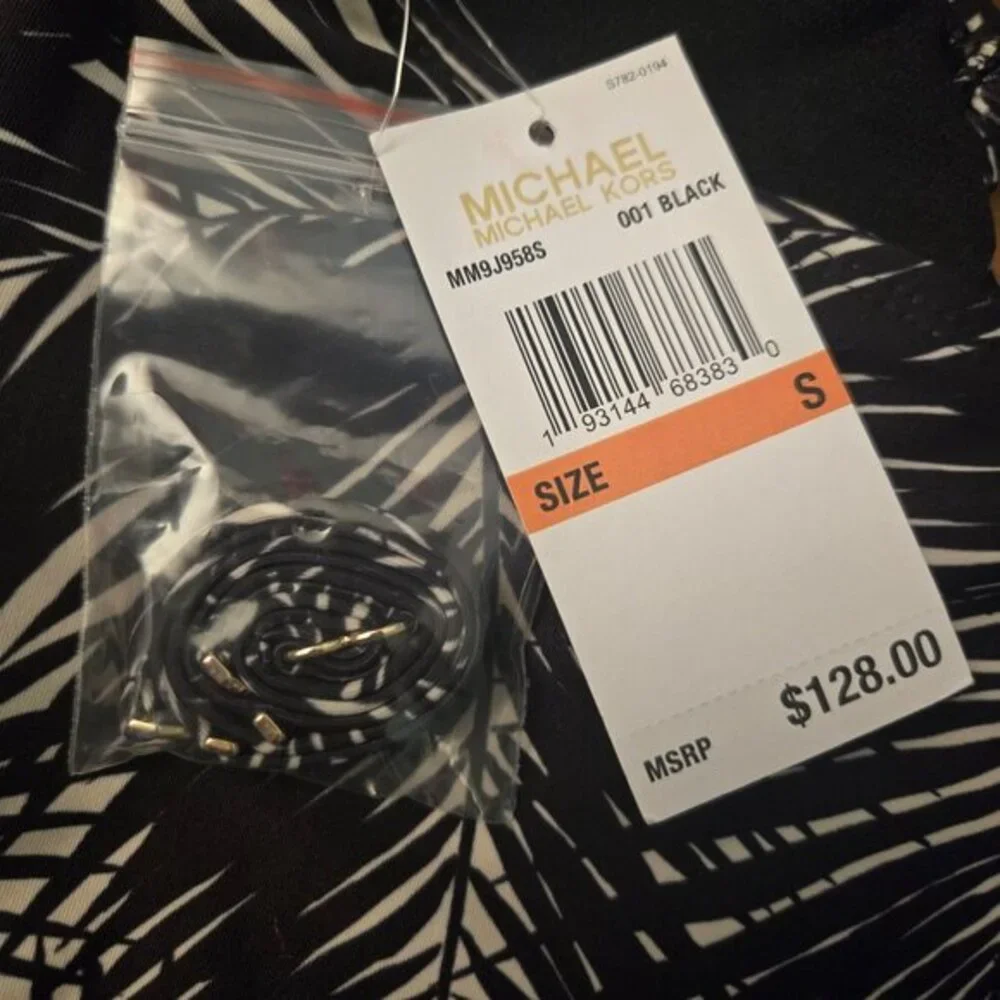 Michael Kors‎ Logo-Ring Tropical Leaf Print Halter Tankini Top S Swimwear NWT